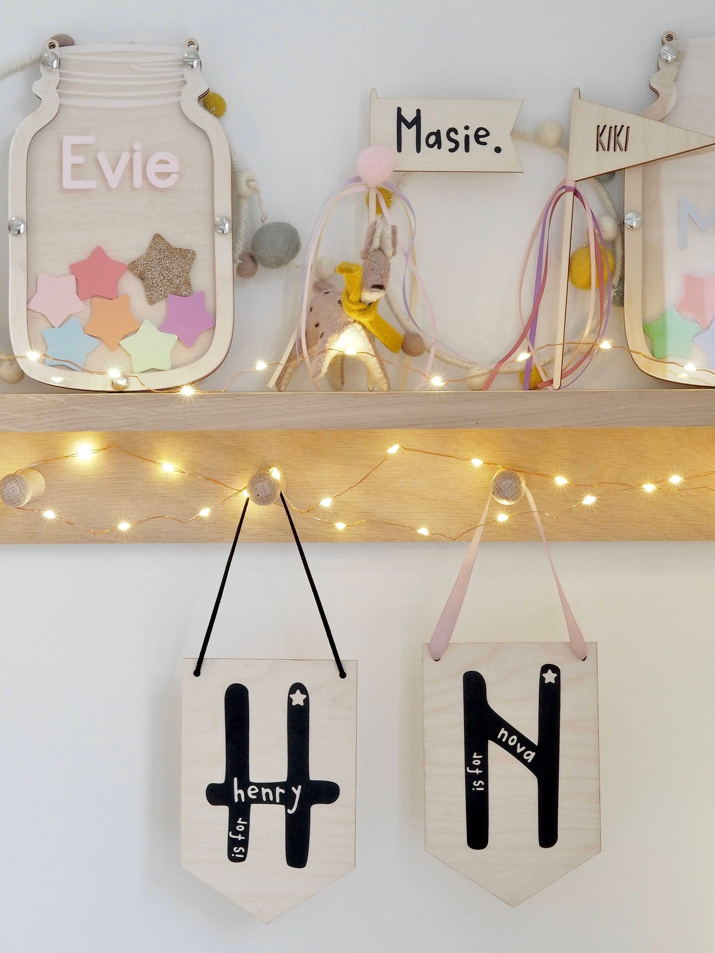 Mini personalised wooden pennant