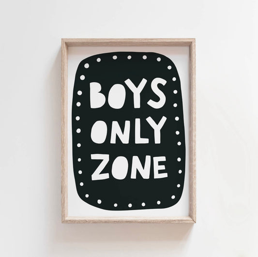 Boys Only Zone Scandinavian Style Kids Wall Art Print Decor