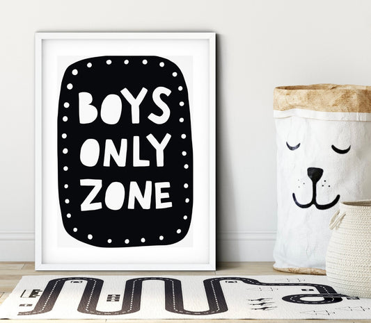 Boys Only Zone Scandinavian Style Kids Wall Art Print Decor