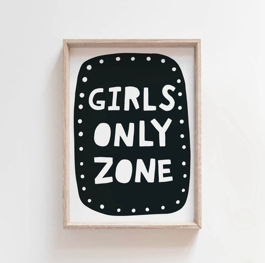 Girls Only Zone Scandinavian Style Kids Wall Art Print Decor